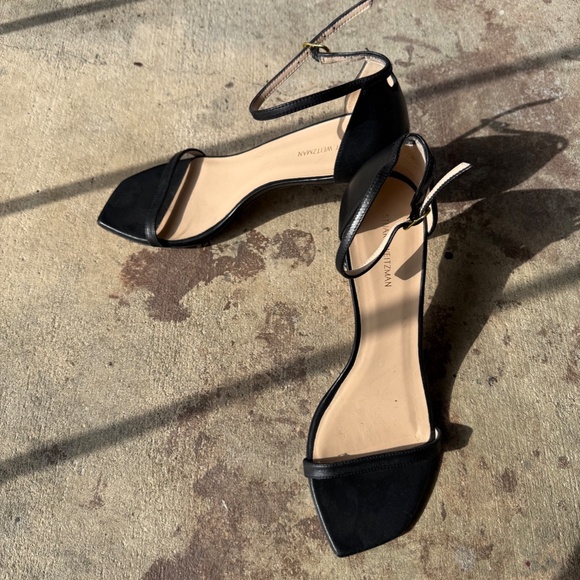 Stuart Weitzman Sandal Heels Black Leather Women's Shoe Size 8 - Picture 4 of 7